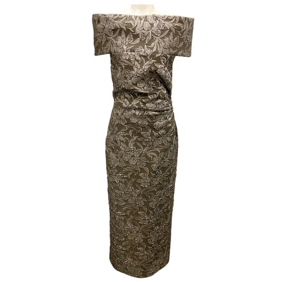 Oscar de la Renta Fall 2024 Truffle / Brass Metallic Orchid Jacquard Cocktail Dr - Picture 1 of 5